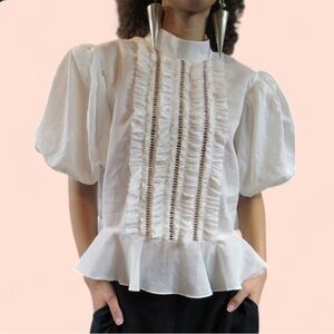 Anthropogie for Flowers by Tracy Reese White Ruffle Blouse Romantic Feminine Top